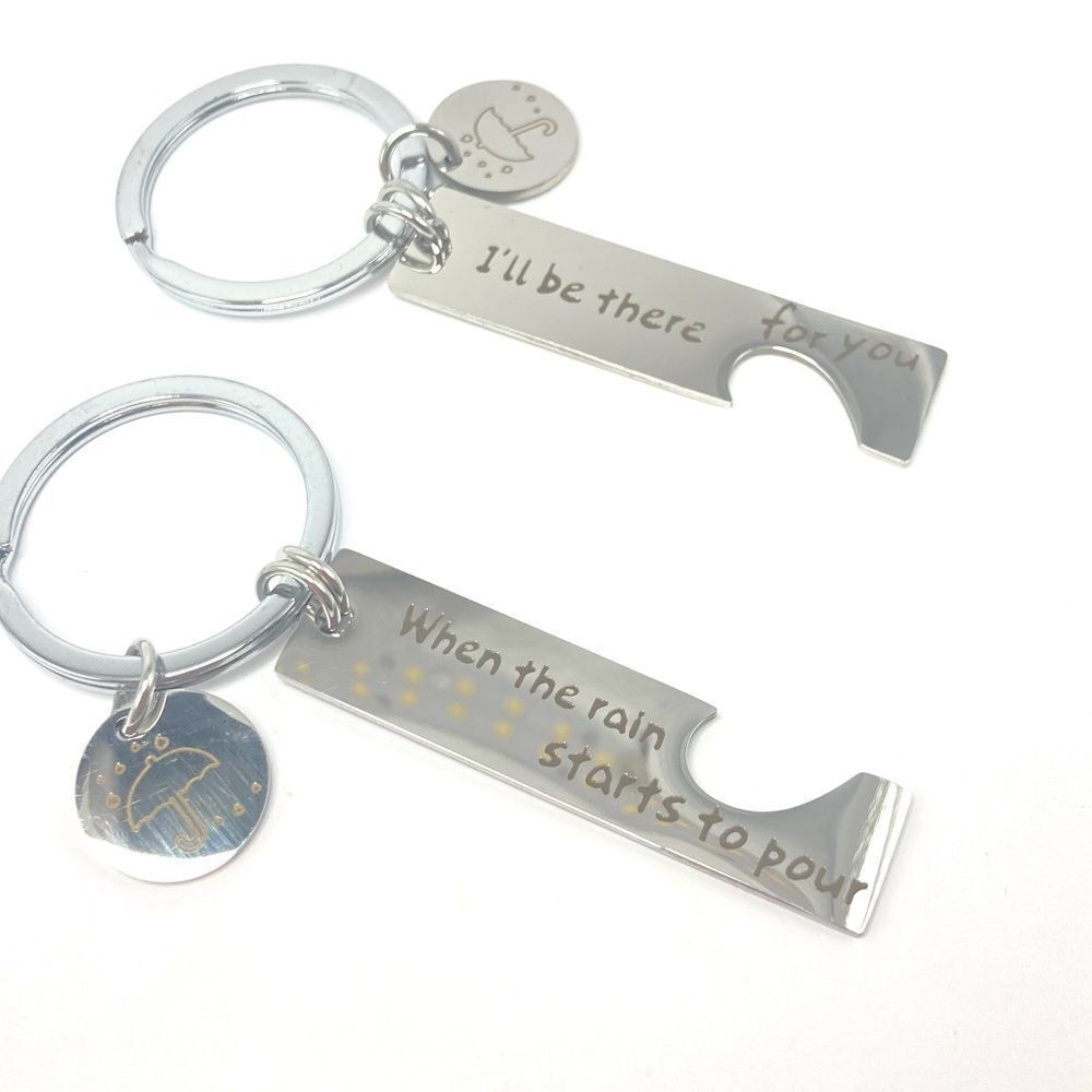 Silver His and Hers Couples Keychain Set